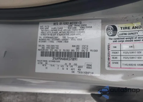 2010 Ford Fusion Se from USA, damaged, VIN 3FAHP0HA8AR370891